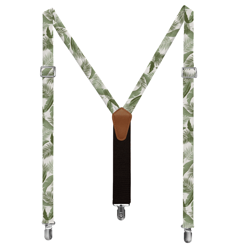 tropical leaf themed suspenders in rotating colorways