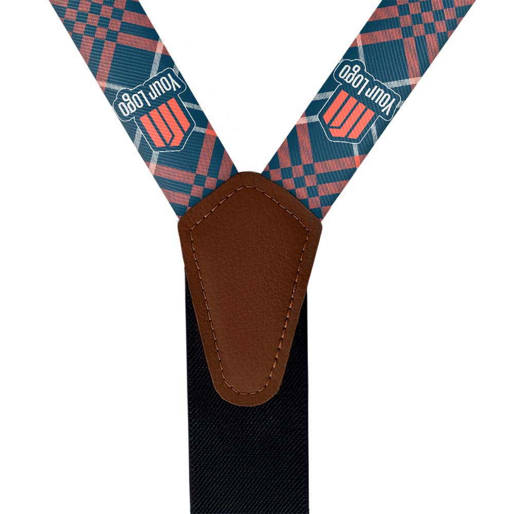Plaid suspenders with brown faux leather y-back on a white background