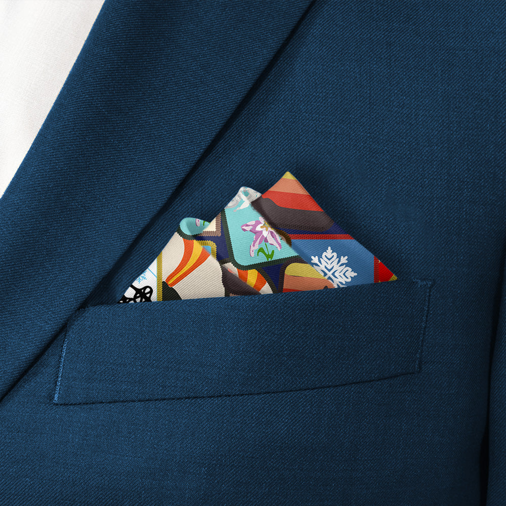 sports themed pocket square in a blue suit  pocket