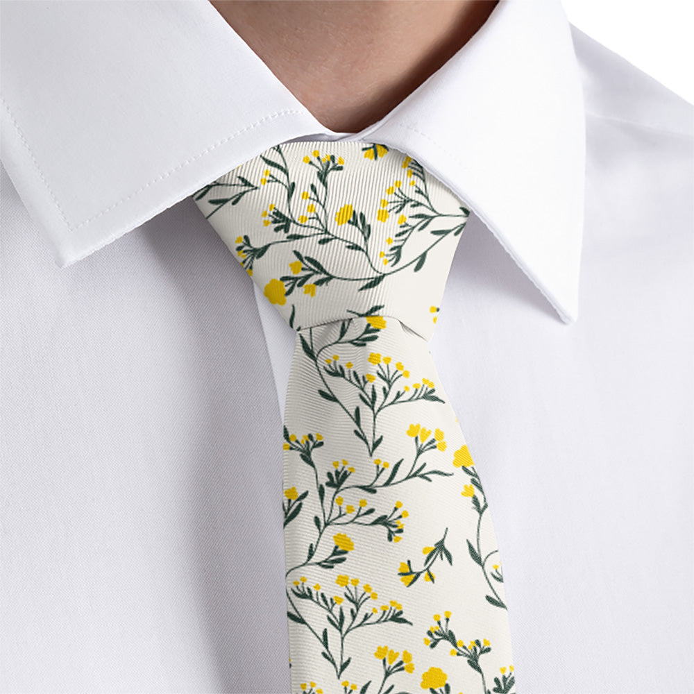 Floral patterned tie on a white shirt