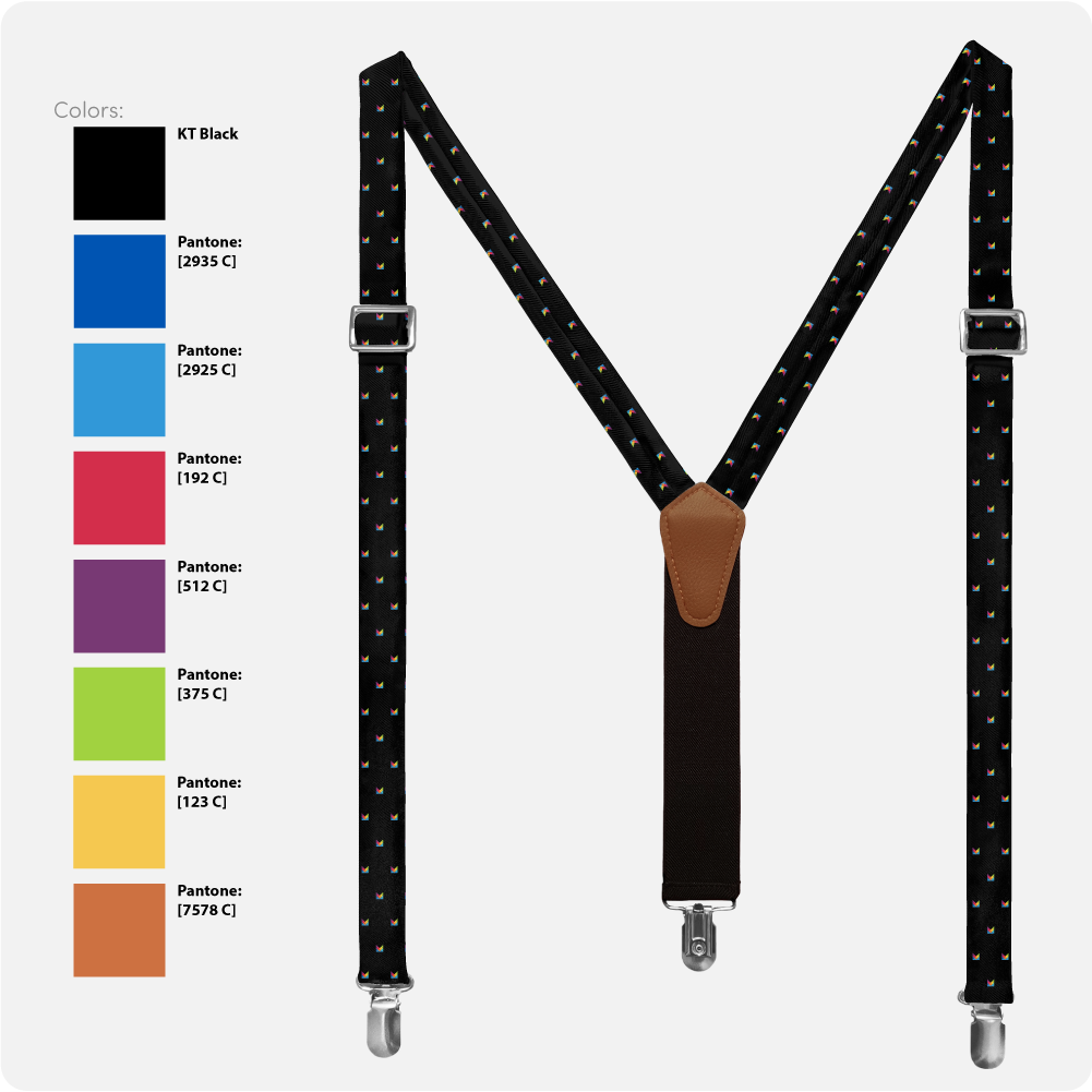 Black logo suspenders with a color swatch on a white background