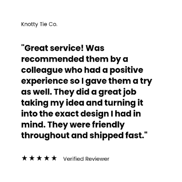 Positive review of Knotty Tie Co. with a five-star rating on a white background