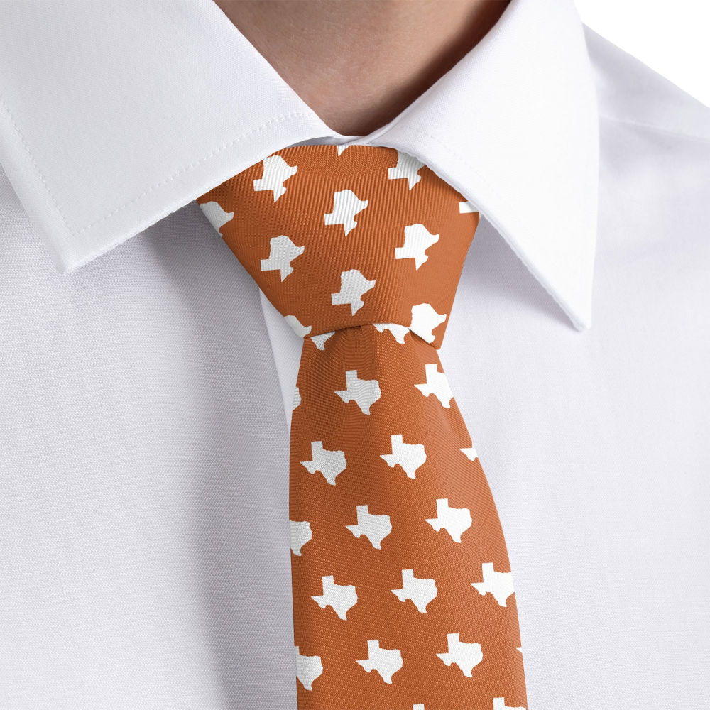 state themed tie worn by a person in a white dress shirt